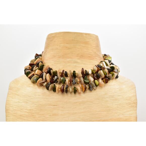 Japan Vintage Beaded Collar Necklace Multi-Strand Stone 1960s Signed BinBH - Picture 2 of 12